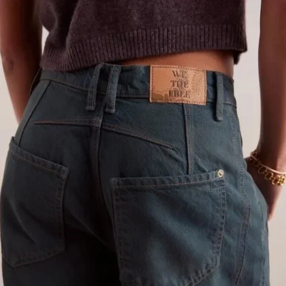 NWT Rare Size Free People We The Free Good Luck Barrel Jeans Luke Green 31S Boho - Picture 2 of 16